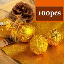 100入組金色橙色圖案錫箔紙巧克力、糖果、芝麻球、茶葉DIY包裝 - 金色 - 查看 3