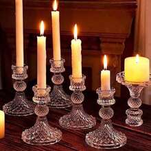 1 Piece Set Of Vertical Diamond Patterned Retro Glass Candle Holder Decorations, Candle Holder Seats, Family Candlelight Dinner Props, Romantic Atmosphere Decoration On The Dining Table - Clear - View 7