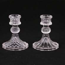 1 Piece Set Of Vertical Diamond Patterned Retro Glass Candle Holder Decorations, Candle Holder Seats, Family Candlelight Dinner Props, Romantic Atmosphere Decoration On The Dining Table - Clear - View 10