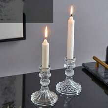 1 Piece Set Of Vertical Diamond Patterned Retro Glass Candle Holder Decorations, Candle Holder Seats, Family Candlelight Dinner Props, Romantic Atmosphere Decoration On The Dining Table - Clear - View 5