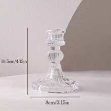 1 Piece Set Of Vertical Diamond Patterned Retro Glass Candle Holder Decorations, Candle Holder Seats, Family Candlelight Dinner Props, Romantic Atmosphere Decoration On The Dining Table - Clear - View 8