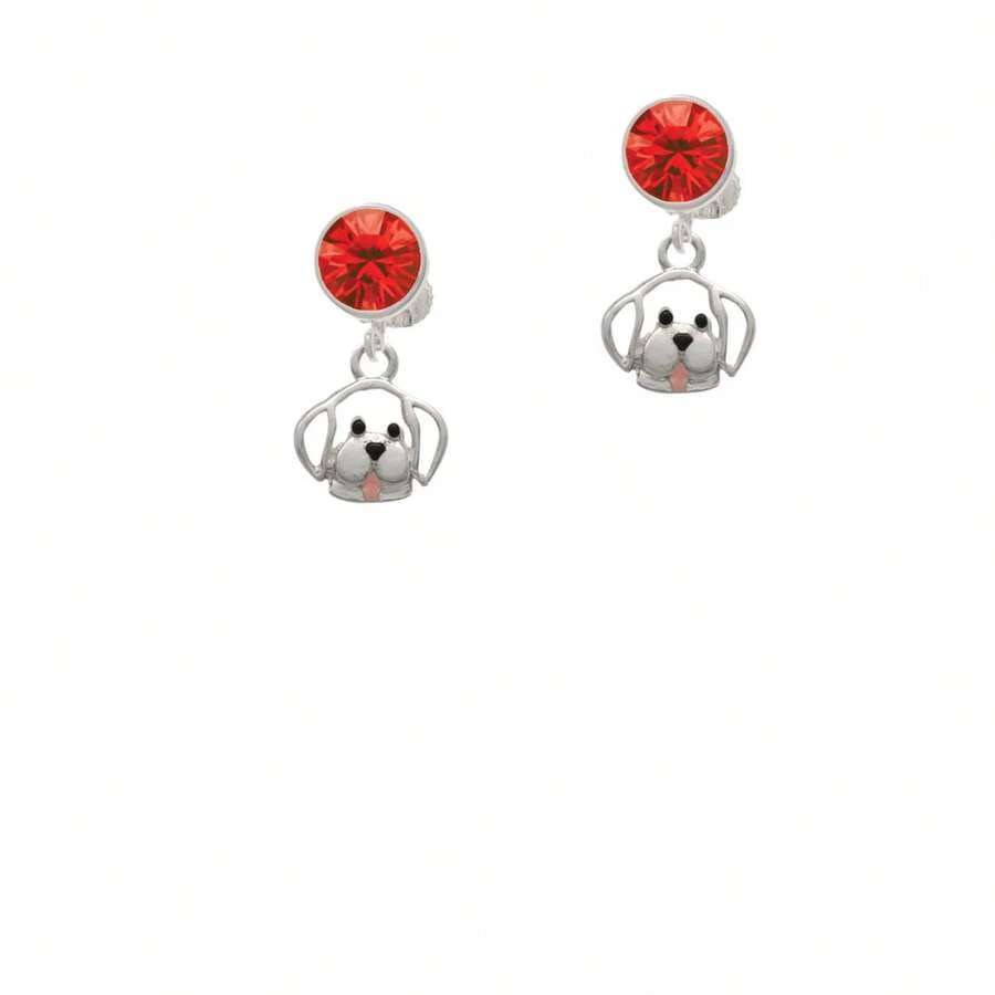 Delight Jewelry Small Outline Dog Face Crystal Clip On Earrings - 紅水晶 - 查看 1