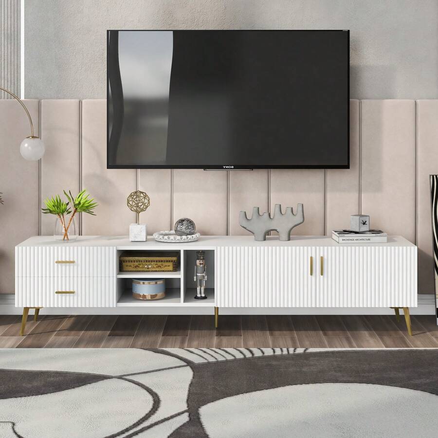 Okwish TV Lowboards For 75 Inch TVs, TV Cabinet, TV Table, White 180 Cm