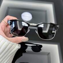 1 Pc Vintage Round Polarized Fashion Glasses For Women & Men, Semi-Rimless Classic Rivet Design, Retro Fashion Eyewear - C2 - View 6