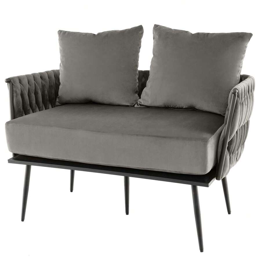 Modern Loveseat Sofa Upholstered Dutch Velvet Couch With Woven Back & Arms Green/Grey - 灰色 - 查看 1