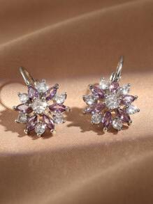 rakol Cubic Zirconia Flower Decor Earrings For Women For Party Banquet Wedding - Multicolor - View 1