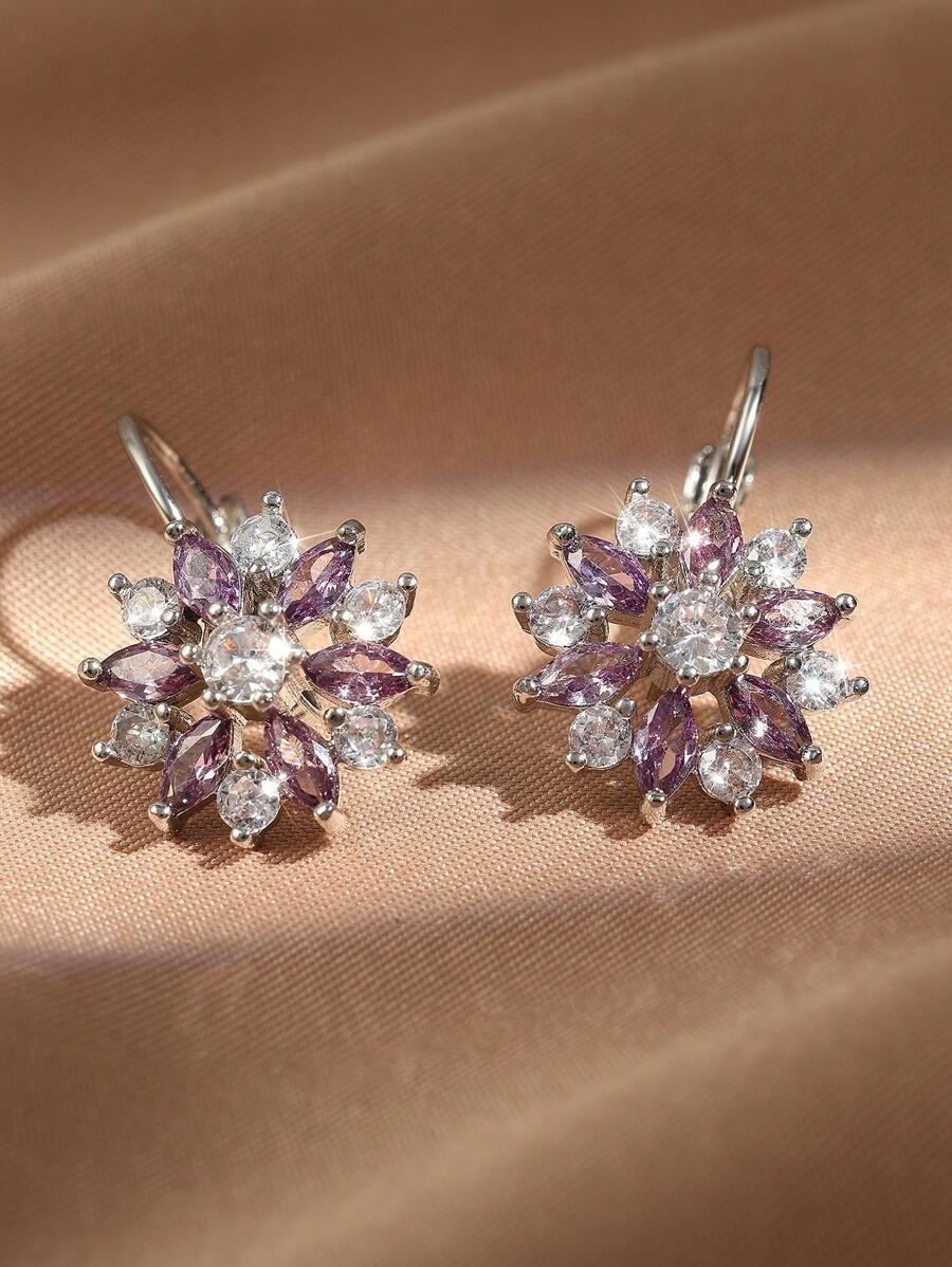 rakol Cubic Zirconia Flower Decor Earrings For Women For Party Banquet Wedding - Multicolor - View 1