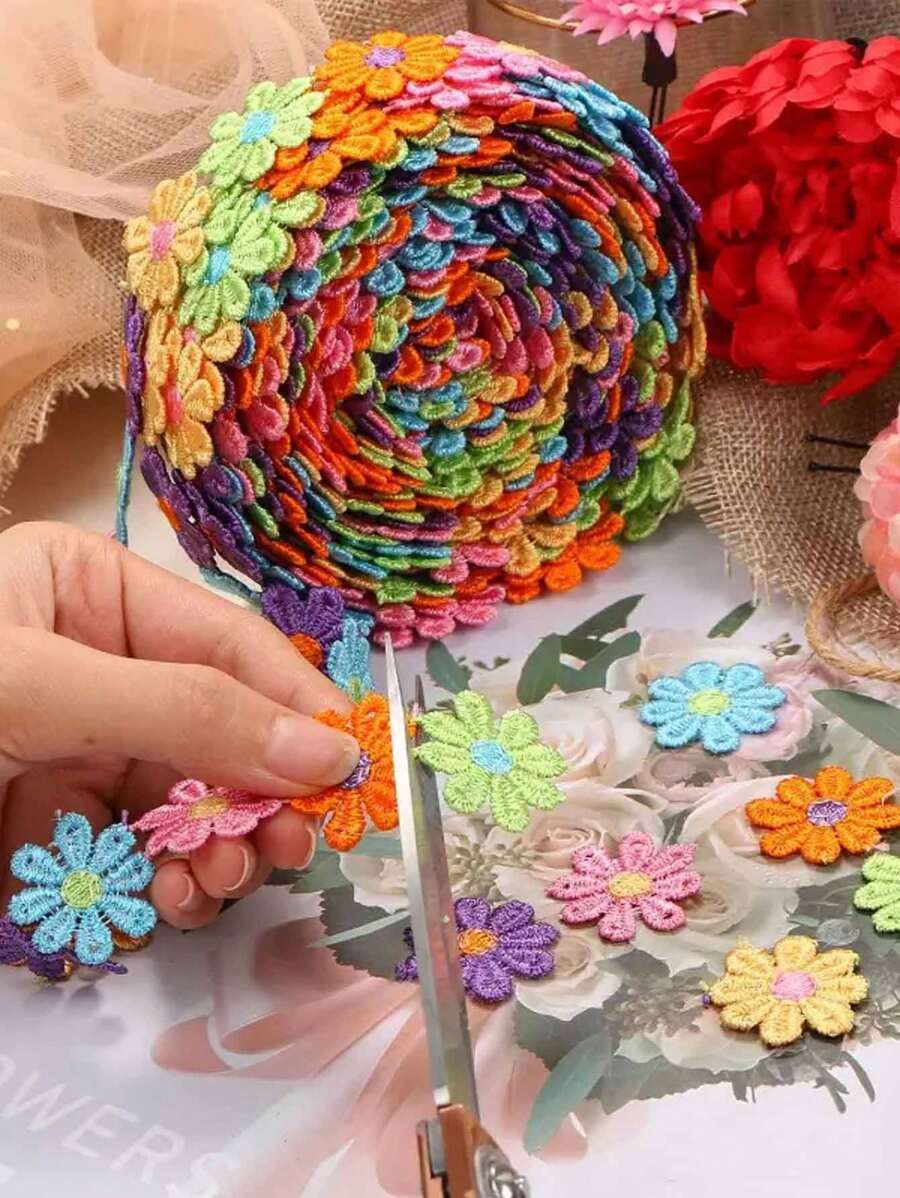 1roll 35.4in Daisy Flower Lace Trim For Wedding And Handmade Crafts-Color Random - Multicolor - View 1