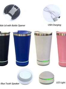 VASO Termo Con Bocina BLUETOOTH Destapador Bebida Fría/caliente 473ml - Azul - Ver 3