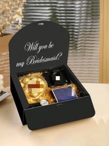 5 件/2 件 - 礼品盒和盖子，大号黑色 10.6X8X3.2 英寸礼品盒，伴娘建议盒和丝带，丝绸卡通婚礼、结婚纪念日、包装、礼物、生日、淋浴、圣诞节、感恩节、派对和节日。