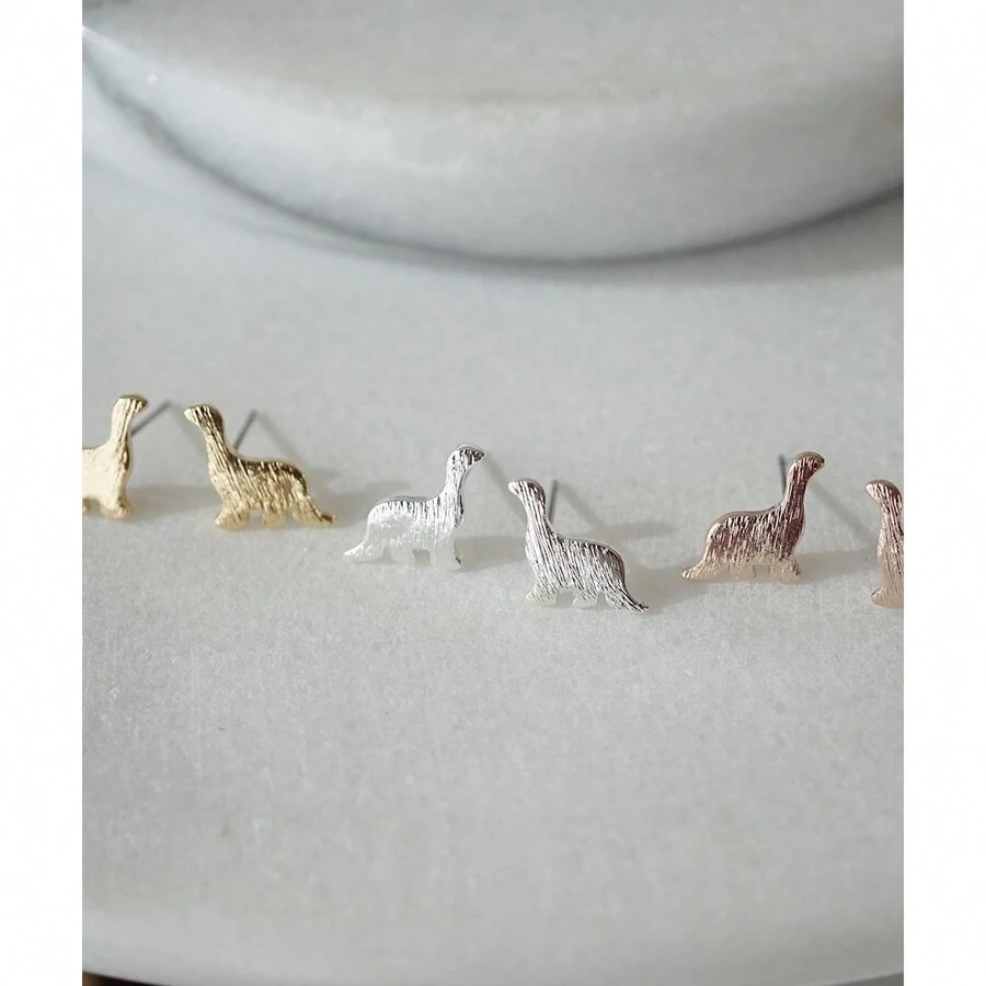 Alurdina Tiny Dinosaur Stud Earrings - 金色 - 查看 1