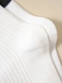 12 Pairs/Set Striped Unisex Socks, Size 10-13, Black And White Color, Mid-Calf Length, Fall - White - View 5