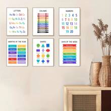 6 件/套教育墙艺术、教室海报、家庭学校可打印材料、教育海报、字母海报、儿童墙艺术、帆布墙海报、游戏室海报、现代帆布艺术、墙壁海报墙艺术装饰壁画、家居装饰、海报艺术 - 彩色 - 查看 11