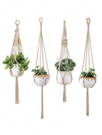 Boho-Chic 4pcs White Macrame Plant Hangers -Versatile Lengths -Ideal For Home & Garden Decor,Home Decor ,Room Decor,Wall Decor Gifts Birthday Graduation