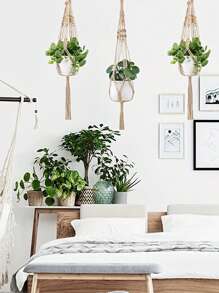 Boho-Chic 4pcs White Macrame Plant Hangers -Versatile Lengths -Ideal For Home & Garden Decor,Home Decor ,Room Decor,Wall Decor Gifts Birthday Graduation