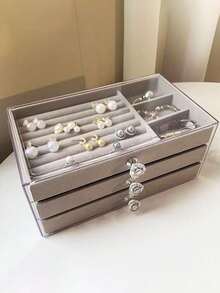 1入組亞克力透明首飾盒，3層大容量可攜式首飾收納盒，可用於浴室和桌面，可疊放的抽屜收納架，帶抽屜梳妝台首飾收納盒，優雅的展示和收納首飾耳環、項鍊、手鐲、吊墜的包裝和收納裝置，適用於妻子的房間，家居，浴室和臥室裝飾，用於戒指，項鍊，手表，耳環和手鐲的理想禮品 - 母親節，父親節，新年禮品，情人節禮品和生日禮品 - 彩色 - 查看 6