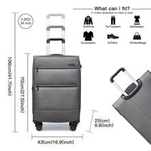24 Inch 28 Inch Check-In Suitcase Lightweight Expandable Soft Shell With TSA Lock And 4 Spinner Wheels Durable Unisex Travel Luggage For Business And Personal Trips - Grey - View 5