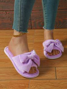 Dép đi trong nhà kiểu dáng mới mùa hè có nơ lớn dành cho nữ, Giày trượt đế bằng hở ngón - Màu tím - Xem 5