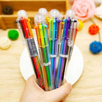 6pcs/Set Colorful Cartoon Transparent Ballpoint Pens, Expandable Multi-Color Writing Set For Office And Classroom, Perfect Writing Stationery Gift Set, Christmas Gift,Kids Toys,Pens,Toys,Kids Toys,Pens,Stationery,Class Prizes,Gifts For Boys,Coloured Pen,Back To School