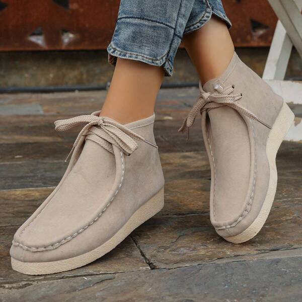 1 Pair New Style Fashionable Comfortable Soft Bottom Lace-Up Square Toe Wedge Heel Women's Casual Sneakers For Outdoor Wear