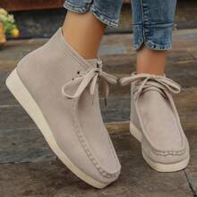 1 Pair New Style Fashionable Comfortable Soft Bottom Lace-Up Square Toe Wedge Heel Women's Casual Sneakers For Outdoor Wear