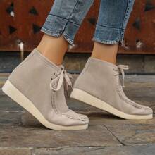 1 Pair New Style Fashionable Comfortable Soft Bottom Lace-Up Square Toe Wedge Heel Women's Casual Sneakers For Outdoor Wear
