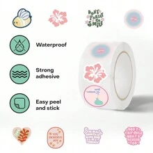 500pcs/Roll Floral & Leafy Inspirational English Adhesive Washi Tape For Scrapbooking, Decorating, And Sealing Envelopes Back To School