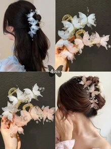 1/2/4件女士蝴蝶爪夹2024新款时尚高端甜美发夹枕发爪发夹 - 彩色 - 查看 2