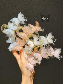 1/2/4件女士蝴蝶爪夹2024新款时尚高端甜美发夹枕发爪发夹 - 彩色 - 查看 9