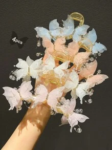 1/2/4件女士蝴蝶爪夹2024新款时尚高端甜美发夹枕发爪发夹 - 彩色 - 查看 4