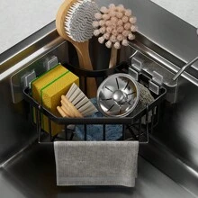 1pc Kitchen Sink Corner Sponge Holder, Pot Brush & Dishcloth Storage Basket, Bathroom Punch-Free Organizer Shelf, Triangular Drain Rack, For Kitchen And Bathroom - Multicolor - View 11