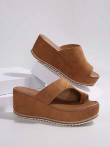 女士平臺楔形舒適涼鞋，女士拖鞋，厚底鞋，適用於女性，夏季 - 棕色 - 查看 6