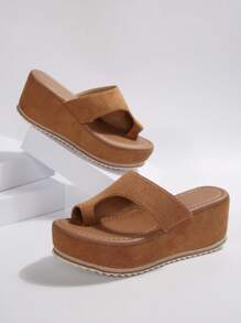 女士平臺楔形舒適涼鞋，女士拖鞋，厚底鞋，適用於女性，夏季 - 棕色 - 查看 5