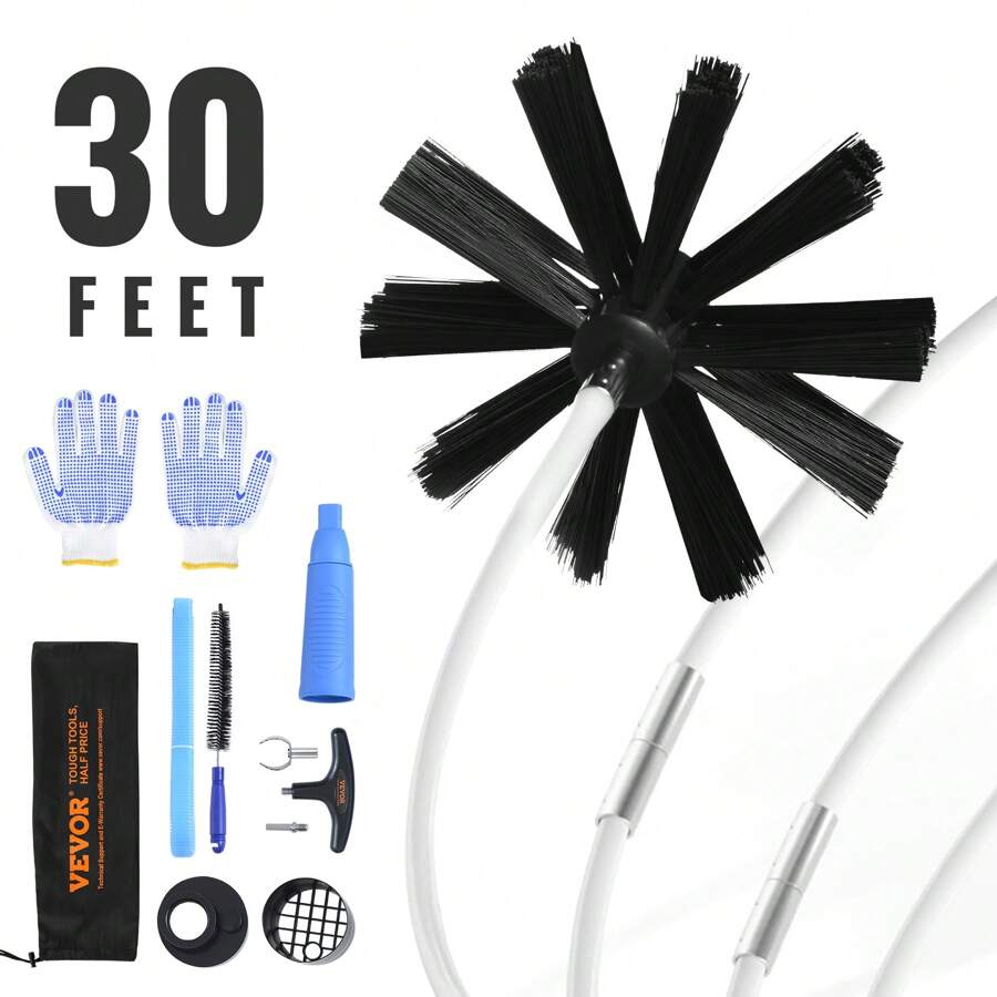 30 FEET Dryer Vent Cleaner Kit, 22 Pieces Duct Cleaning Brush, Reinforced Nylon Dryer Vent Brush With Complete Accessories, Dryer Cleaning Kit With Flexible Lint Trap Brush, Clamp Connectors - 黑色 - 查看 1