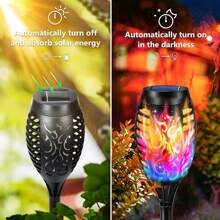Solar Lights Outdoor Waterproof Multicolor, Color Solar Torch Lights Outdoor Flickering Flame, Mini Solar Outdoor Garden Lights Tiki Torches For Outside Patio Yard Pathway Halloween Decor