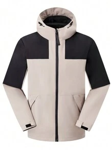 Boyfriend Style Men's Color Block Hooded Long Sleeve Lightweight Outdoor Sport Jacket, Suitable For Camping, Hiking, Fitness, Travel And Other Outdoor Activities - Beige - View 6