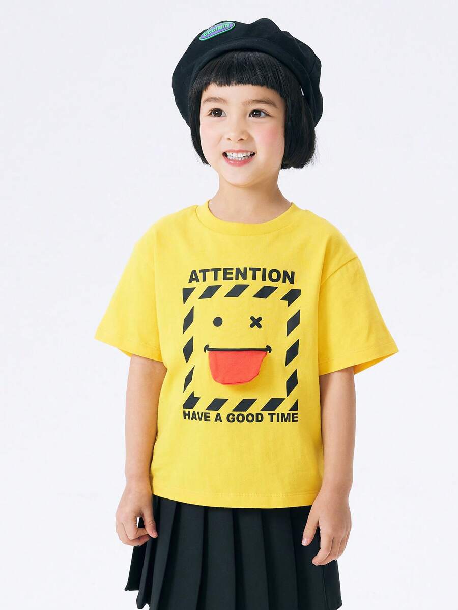 mini bala Camiseta de manga corta de verano con dibujo animado de sonrisa