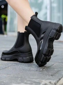 Fesd Ts Fashion Japanese Style Round-Toe Cardigan Pairing Short Rain Boots For Women, Slip-Resistant, Versatile Thick-Soled Ladies' Water Shoes For Outdoor Activities Such As Kitchen Work, Car-Washing And Water-Related Work - Black - View 5