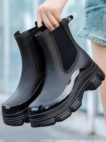Fesd Ts Fashion Japanese Style Round-Toe Cardigan Pairing Short Rain Boots For Women, Slip-Resistant, Versatile Thick-Soled Ladies' Water Shoes For Outdoor Activities Such As Kitchen Work, Car-Washing And Water-Related Work - Black - View 8