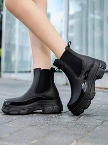 Fesd Ts Fashion Japanese Style Round-Toe Cardigan Pairing Short Rain Boots For Women, Slip-Resistant, Versatile Thick-Soled Ladies' Water Shoes For Outdoor Activities Such As Kitchen Work, Car-Washing And Water-Related Work - Black - View 6