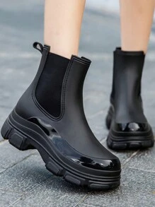 Fesd Ts Fashion Japanese Style Round-Toe Cardigan Pairing Short Rain Boots For Women, Slip-Resistant, Versatile Thick-Soled Ladies' Water Shoes For Outdoor Activities Such As Kitchen Work, Car-Washing And Water-Related Work - Black - View 3