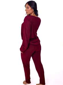 Women Pajama Sets - 酒紅色 - 查看 4