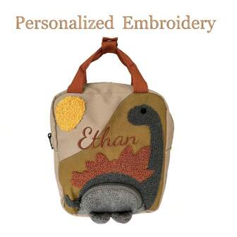 Personalized Embroidered Dinosaur Backpack, Custom Name Backpack, Embroidered Bag For Girls Dino School Backpack Plush Portable, Multifunction, Versatile, Functional, Practical, All-Purpose For Birthdays, For Graduation, For Christmas, For Winter, For Fall/Autumn, For School, For Outdoors/Outings/Travel/Hiking/Stadium/Sports/Climbing Letter Portable,Multifunction,Versatile,Large Capacity,Functional,Practical,All-Purpose Cute,Adorable,Contracted,Vacay Vibes/Vacation,Minimalist,New Year Glamour