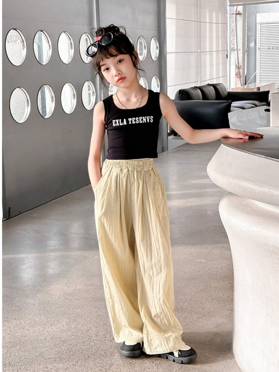 Pantalones casuales de pierna ancha para niñas, nuevos pantalones para niñas en ropa infantil - Albaricoque - Ver 1