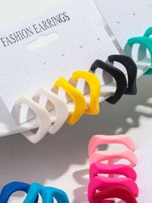 1 Set Of 6 Pairs Popular Fashion Colorful Matte Acrylic Asymmetrical Geometric C-Shaped Hoop Earrings Suitable For Women's Daily Wear - Colorful - View 6