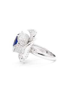 1顆輕奢大花設計戒指，925銀白金鍍層合成立方氧化鋯戒指 - 藍白色 - 查看 2