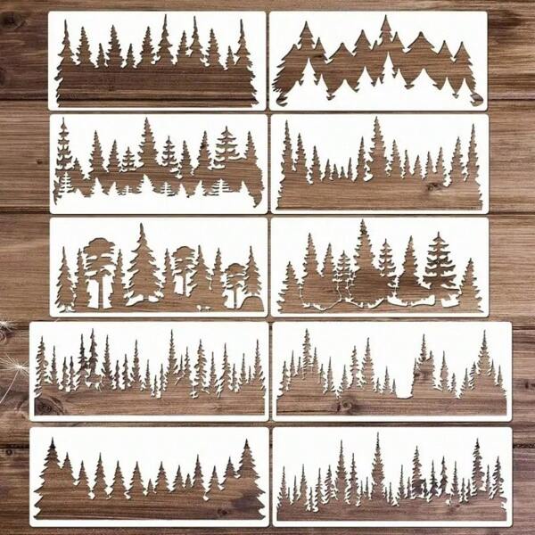 10 Pcs /6pcsStencils For Painting On Wood Reusable Large Christmas Pine Tree Templates For Wood Sign Home Crafts Window Glass Canvas,Back To School,School Supplies