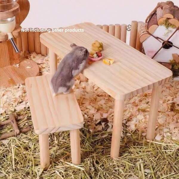1pc Multifunctional Wooden Table For Hamsters, Small Pet Toys, Hamster Cage Landscaping Platform, Mini Dining Table