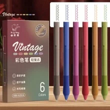 6pcs/Set Colorful Click Ballpoint Pens In Vintage Style For Journaling, 6 Colors In A Box, Office & School Writing Tool Back To School - Brown - View 2