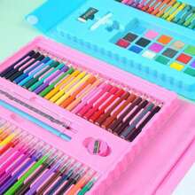 208pcs/Set Children Student Drawing Tool Combination Set, Wax Crayon & Watercolor Pen Washable (Pattern Accessories & Colors Random), Beginner Painting Set, Christmas Gift For Kids,Back To School
